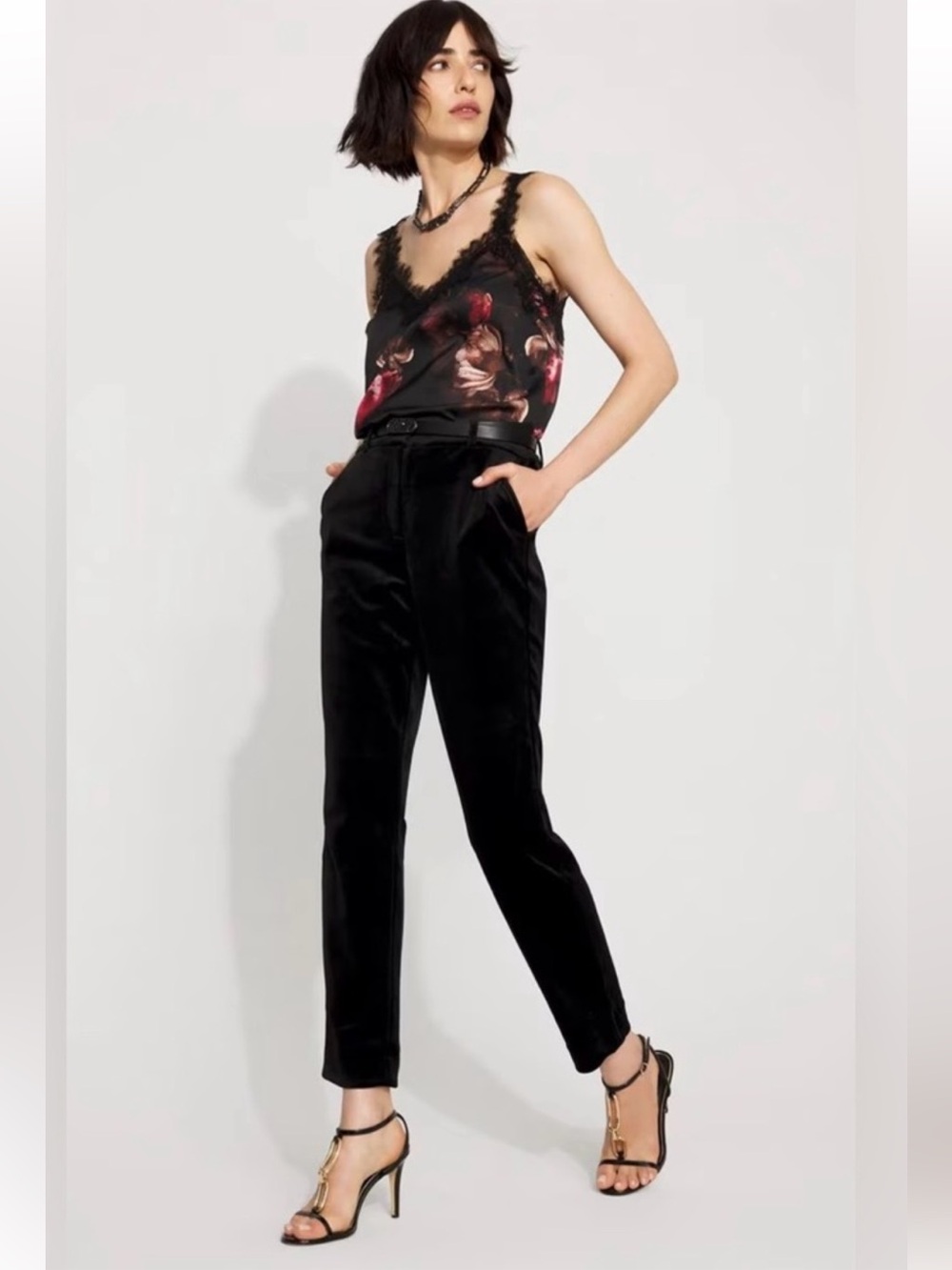 WHBM NWT Elle Slim Ankle Pant Black Velvet 10